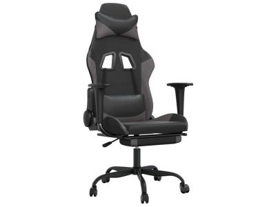 Vidaxl chaise de jeu de massage avec repose-pied noir&gris similicuir