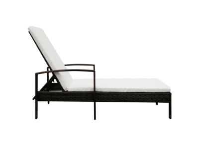 VIDAXL Chaise longue avec coussin r&eacute;sine tress&eacute;e marron