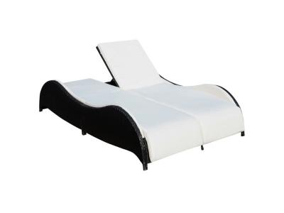 VIDAXL Chaise longue double avec coussin r&eacute;sine tress&eacute;e noir 41977