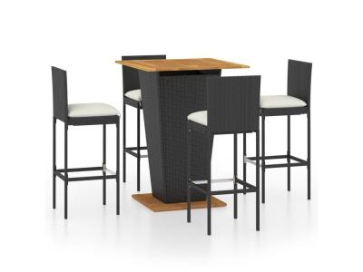 Vidaxl Ensemble De Bar De Jardin 5 Pcs Et Coussins R&eacute;sine Tress&eacute;e Noir