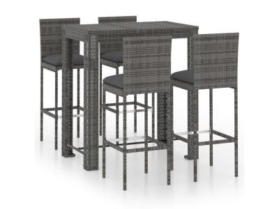 Ensemble de bar d ext&eacute;rieur 5 pcs coussins R&eacute;sine tress&eacute;e Gris