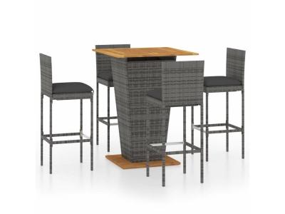 Ensemble de bar de jardin 5 pcs et coussins R&eacute;sine tress&eacute;e Gris