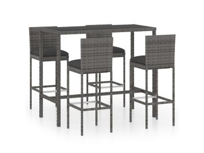 Ensemble de bar de jardin 5 pcs et coussins R&eacute;sine tress&eacute;e Gris
