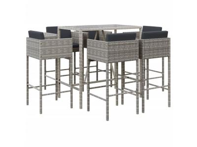 vidaXL 7-delige Tuinbarset met kussens poly rattan grijs3200660 