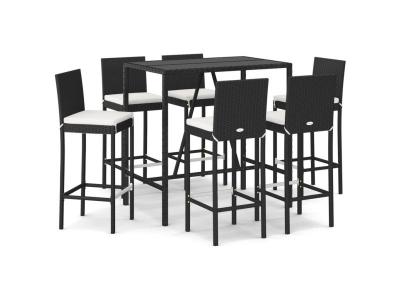 Ensemble De Bar De Jardin 7 Pcs Avec Coussins Noir Poly Rotin Vidaxl