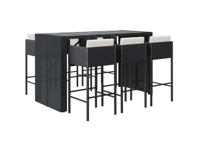 VidaXL Ensemble de bar de jardin 7 pcs - Noir r&eacute;sine tress&eacute;e