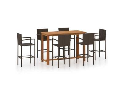 Salon de jardin Vidaxl resine tressee marron 7 pieces 7 personnes