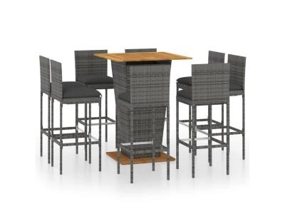 Ensemble De Bar De Jardin 9 Pcs Et Coussins R&eacute;sine Tress&eacute;e Gris Vidaxl