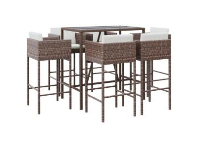 Ensemble de bar de jardin 7 pcs - Marron poly rotin