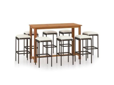 Vidaxl ensemble de bar de jardin avec coussins 9 pcs marron