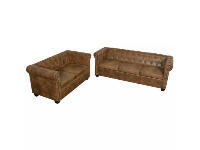 VIDAXL  - Ensemble de canap&eacute; Chesterfield &agrave; 2 et 3 places Marron Brown