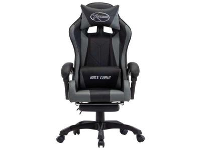 VIDAXL Fauteuil de jeux vid&eacute;o avec repose-pied Gris et noir Similicuir