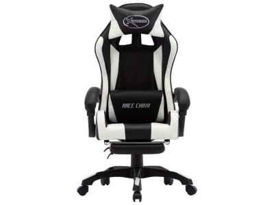 VIDAXL Fauteuil de jeux vid&eacute;o et repose-pied Blanc et noir Similicuir