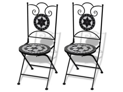 VIDAXL Chaises pliables de bistro 2 pcs C&eacute;ramique Noir et blanc  Noir