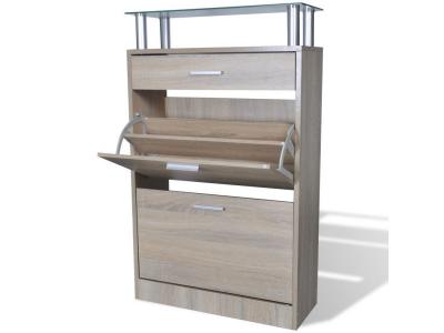 Vidaxl meuble &agrave; chaussures avec tiroir et plateau en verre bois 241245 