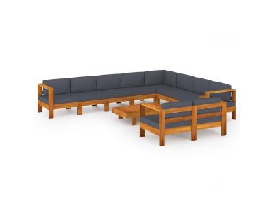  Vidaxl salon de jardin 10 pcs avec coussins gris fonc&eacute; bois d'acacia