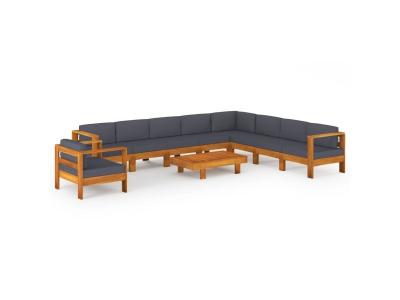 VIDAXL Salon de jardin 10 pcs avec coussins gris fonc&eacute; Bois d'acacia