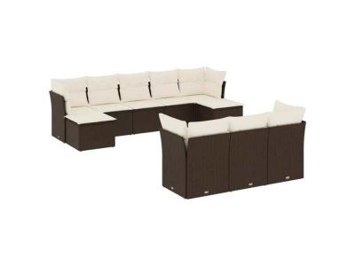 VIDAXL  Salon De Jardin 10 Pcs Avec Coussins Marron R&eacute;sine Tress&eacute;e