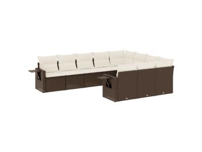 VIDAXL  Salon De Jardin 10 Pcs Avec Coussins Marron R&eacute;sine Tress&eacute;e