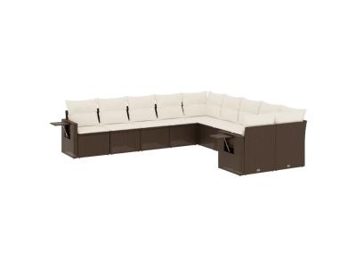 VIDAXL  Salon De Jardin 10 Pcs Avec Coussins Marron R&eacute;sine Tress&eacute;e