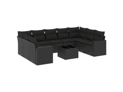VIDAXL  Salon De Jardin 10 Pcs Avec Coussins Noir R&eacute;sine Tress&eacute;e
