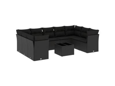 VIDAXL  Salon De Jardin 10 Pcs Avec Coussins Noir R&eacute;sine Tress&eacute;e