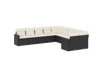 VIDAXL  Salon de jardin 10 pcs - Noir - R&eacute;sine tress&eacute;e