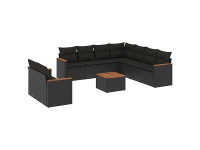 VIDAXL  Salon De Jardin 10 Pcs Avec Coussins Noir R&eacute;sine Tress&eacute;e