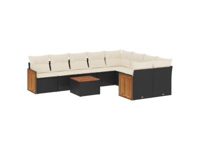 VIDAXL Salon de jardin 10 pcs avec coussins noir resine tressee