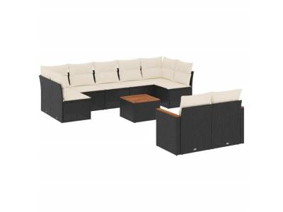 VIDAXL  Salon De Jardin 10 Pcs Avec Coussins Noir R&eacute;sine Tress&eacute;e