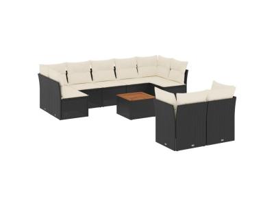 VIDAXL  Salon De Jardin 10 Pcs Avec Coussins Noir R&eacute;sine Tress&eacute;e