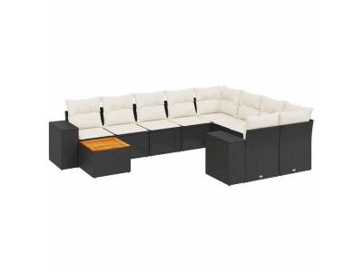 VIDAXL  Salon De Jardin 10 Pcs Avec Coussins Noir R&eacute;sine Tress&eacute;e