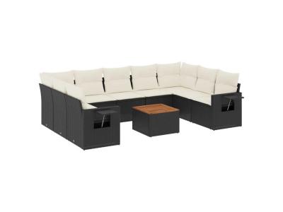 VIDAXL  Salon De Jardin 10 Pcs Avec Coussins Noir R&eacute;sine Tress&eacute;e