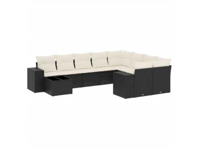 VIDAXL  Salon De Jardin 10 Pcs Avec Coussins Noir R&eacute;sine Tress&eacute;e