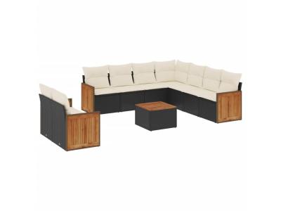 VIDAXL  Salon De Jardin 10 Pcs Avec Coussins Noir R&eacute;sine Tress&eacute;e