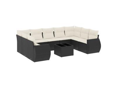 VIDAXL  Salon De Jardin 10 Pcs Avec Coussins Noir R&eacute;sine Tress&eacute;e