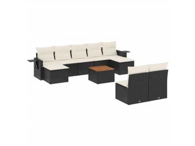 VIDAXL  Salon De Jardin 10 Pcs Avec Coussins Noir R&eacute;sine Tress&eacute;e