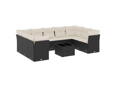VIDAXL  Salon De Jardin 10 Pcs Avec Coussins Noir R&eacute;sine Tress&eacute;e