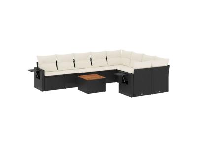 VIDAXL  Salon De Jardin 10 Pcs Avec Coussins Noir R&eacute;sine Tress&eacute;e