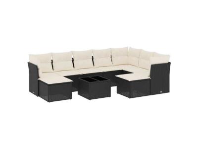 VIDAXL  Salon De Jardin 10 Pcs Avec Coussins Noir R&eacute;sine Tress&eacute;e