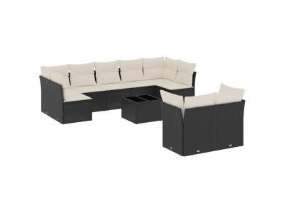VIDAXL  Salon De Jardin 10 Pcs Avec Coussins Noir R&eacute;sine Tress&eacute;e