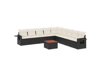 VIDAXL  Salon De Jardin 10 Pcs Avec Coussins Noir R&eacute;sine Tress&eacute;e