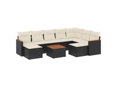 VIDAXL  Salon De Jardin 10 Pcs Avec Coussins Noir R&eacute;sine Tress&eacute;e