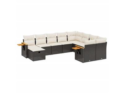 VIDAXL  Salon De Jardin 10 Pcs Avec Coussins Noir R&eacute;sine Tress&eacute;e