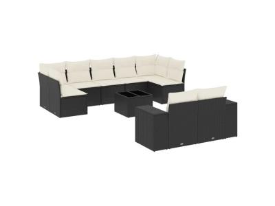 VIDAXL  Salon De Jardin 10 Pcs Avec Coussins Noir R&eacute;sine Tress&eacute;e
