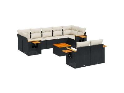 VIDAXL  Salon De Jardin 10 Pcs Avec Coussins Noir R&eacute;sine Tress&eacute;e
