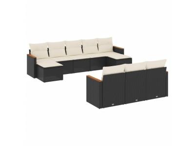 VIDAXL  Salon De Jardin 10 Pcs Avec Coussins Noir R&eacute;sine Tress&eacute;e