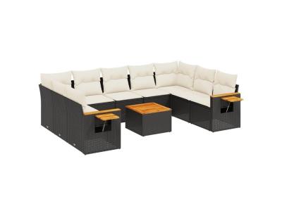 VIDAXL  Salon De Jardin 10 Pcs Avec Coussins Noir R&eacute;sine Tress&eacute;e