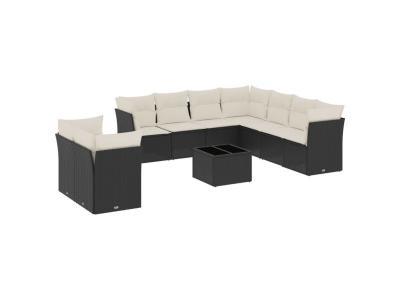 VIDAXL  Salon De Jardin 10 Pcs Avec Coussins Noir R&eacute;sine Tress&eacute;e