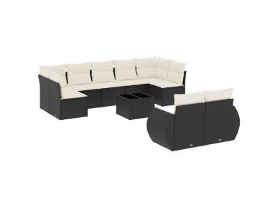 VIDAXL  Salon De Jardin 10 Pcs Avec Coussins Noir R&eacute;sine Tress&eacute;e